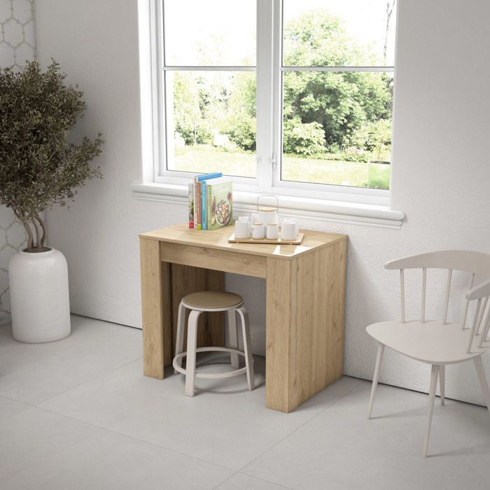 Table Console Extensible En Chêne - Passe De 90cm à 160cm, Pour Jusqu'à 8 Personnes