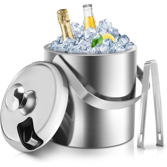 Seau à Glace En Inox 3L Avec Couvercle étanche - Seau à Champagne Isotherme Avec Filtre Et Pelle