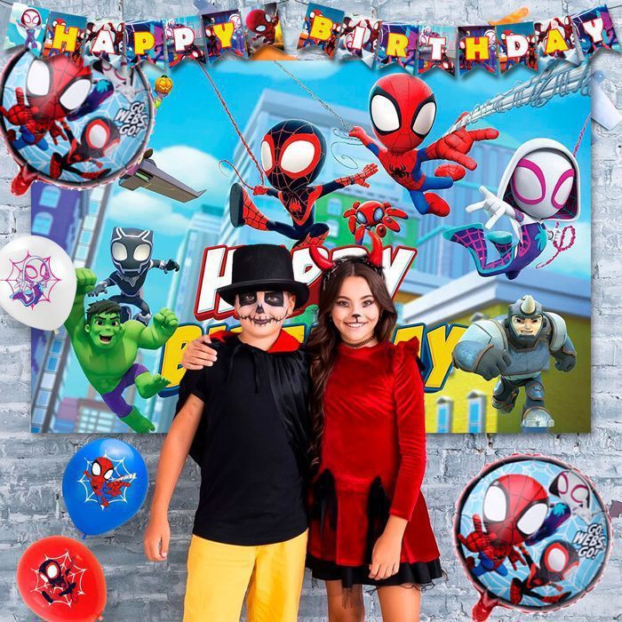 Kit Décoration Anniversaire Spider - Banderole + Ballons Hélium - Thème Animé Pour Fête Garçon - Tout Inclus