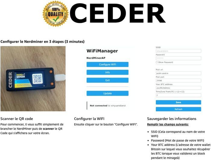 Nerdminer V2 Pro Mining Bitcoin BTC 307KH/S Solo Miner Faible Consommation d 'énergie BTC Nerd Miner avec Boîtier/T-Display S3/Écran Couleur TFT de 1,9″ Lucky Miner Win Compatible avec Nerd Miner v2