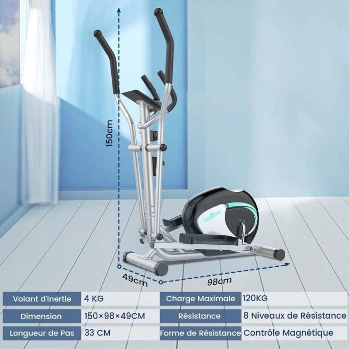 Velo elliptique magnetique Fitness 8 niveaux de resistance Capteur de frequence cardiaque Max. 120 kg Cdiscount Sport