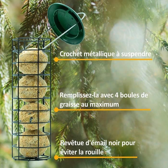 Distributeur De Boules De Graisse Supa - Mangeoire Oiseaux En Métal - Filet Inclus - Version Verte