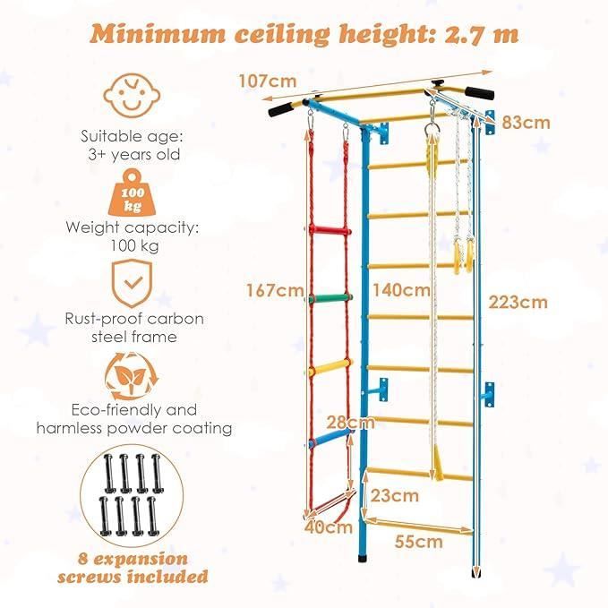 MAMOI® Cadre d'escalade d'intérieur pour Chambre - Espalier en Bois de yarnwood - Mur de Gymnastique Anneaux de Gymnastique - 100% écologique - Fabriqué en UE MAMOI® Cadre d'escalade d'intérieur pour Chambre - Espalier en Bois de yarnwood - Mur de Gymnastique Anneaux de Gymnastique - 100% écologique - Fabriqué en UE