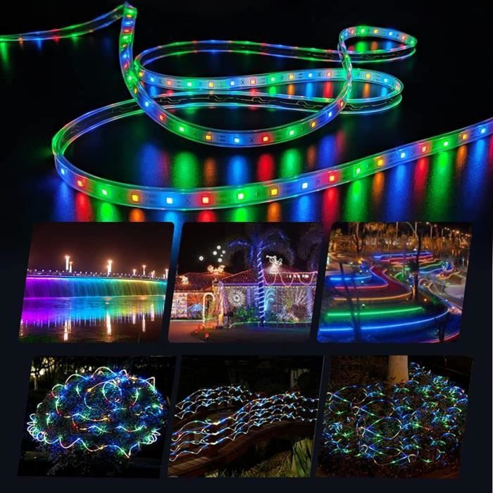 Ruban LED Solaire Extérieur,10m 560 LEDs Bande LED IP67 Étanche,Lumières LED Blanc Chaud avec Télécommande,8 Modes d'Éclairage SMD - Maison