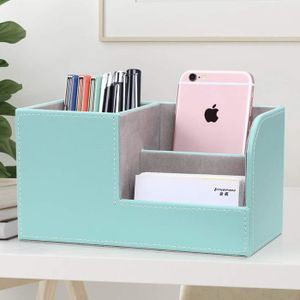 Organisateur De Bureau En Cuir PVC - 4 Compartiments Amovibles, 18.3x18.3x9.4 Cm, Rangement Stylos, Télécommande, Fournitures - 3