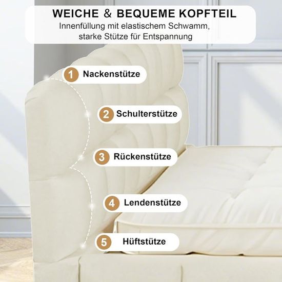 YGHQAP Lit Double Rembourré, à Bulles, 140 X 200 Cm, Avec Sommier à Lattes Et Dossier Souple, Pour Adolescents, Plat, Cadre De Lit, Lin, Sans Matelas ( Gris, 140 X 200 Cm