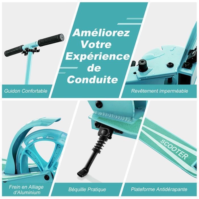 Trotinette Adulte Trottinette Pliable GYMAX Pour Enfants 10 Ans Et Plus - Hauteur Réglable 86-96 Cm, Roues LED, Frein Arrière, Max 100 Kg