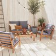 Salon de jardin en bois 4 places - Ushuaïa - Coussins Gris. canapé. fauteuils et table basse en acacia. design-0