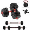 SINBIDE® Kit Haltère Musculation avec barre - Kettlebell - Abdos roue - 4 en 1 Multifonction - 20kg poids réglable-0