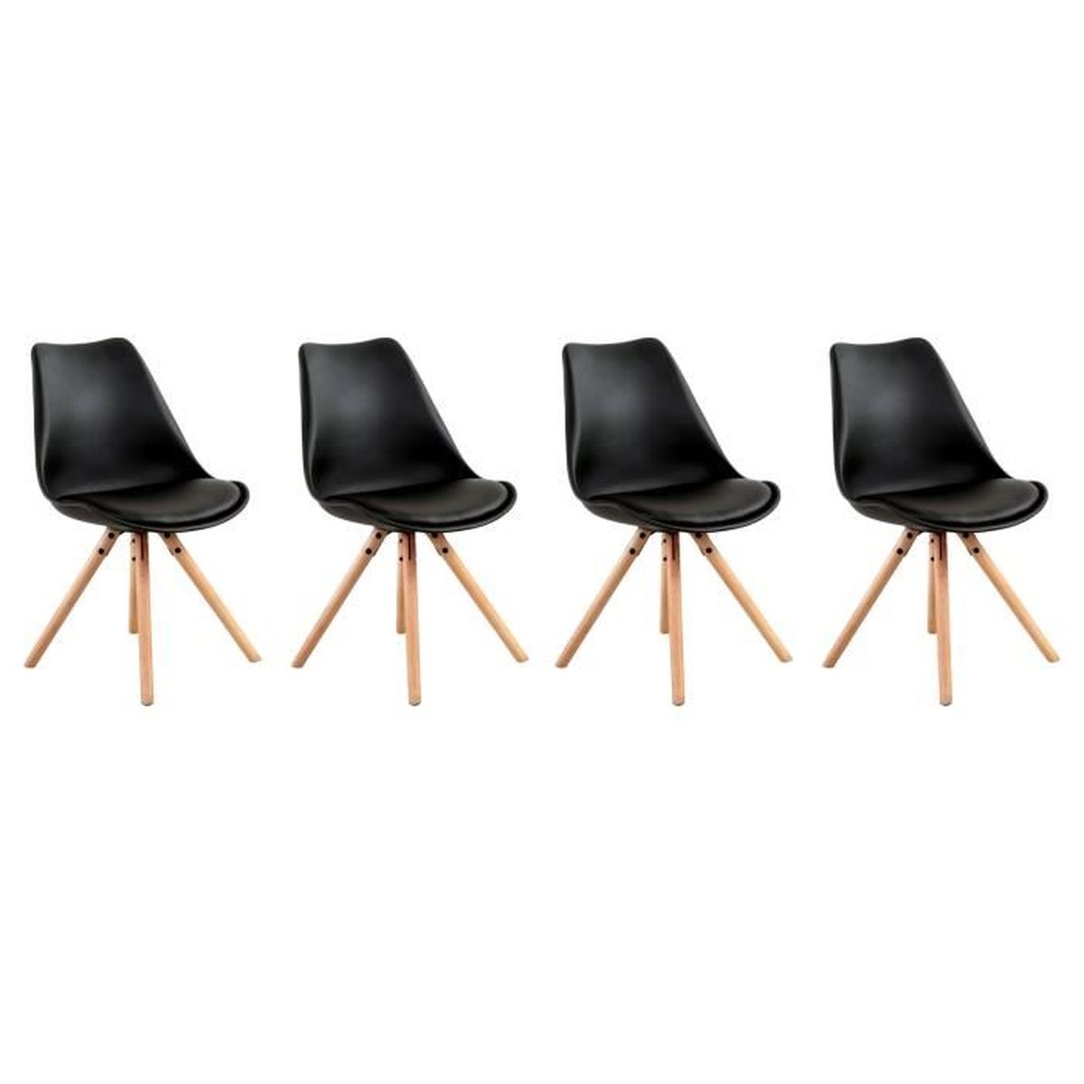 Lot de 4 chaises scandinaves ANITA noires avec coussin ...