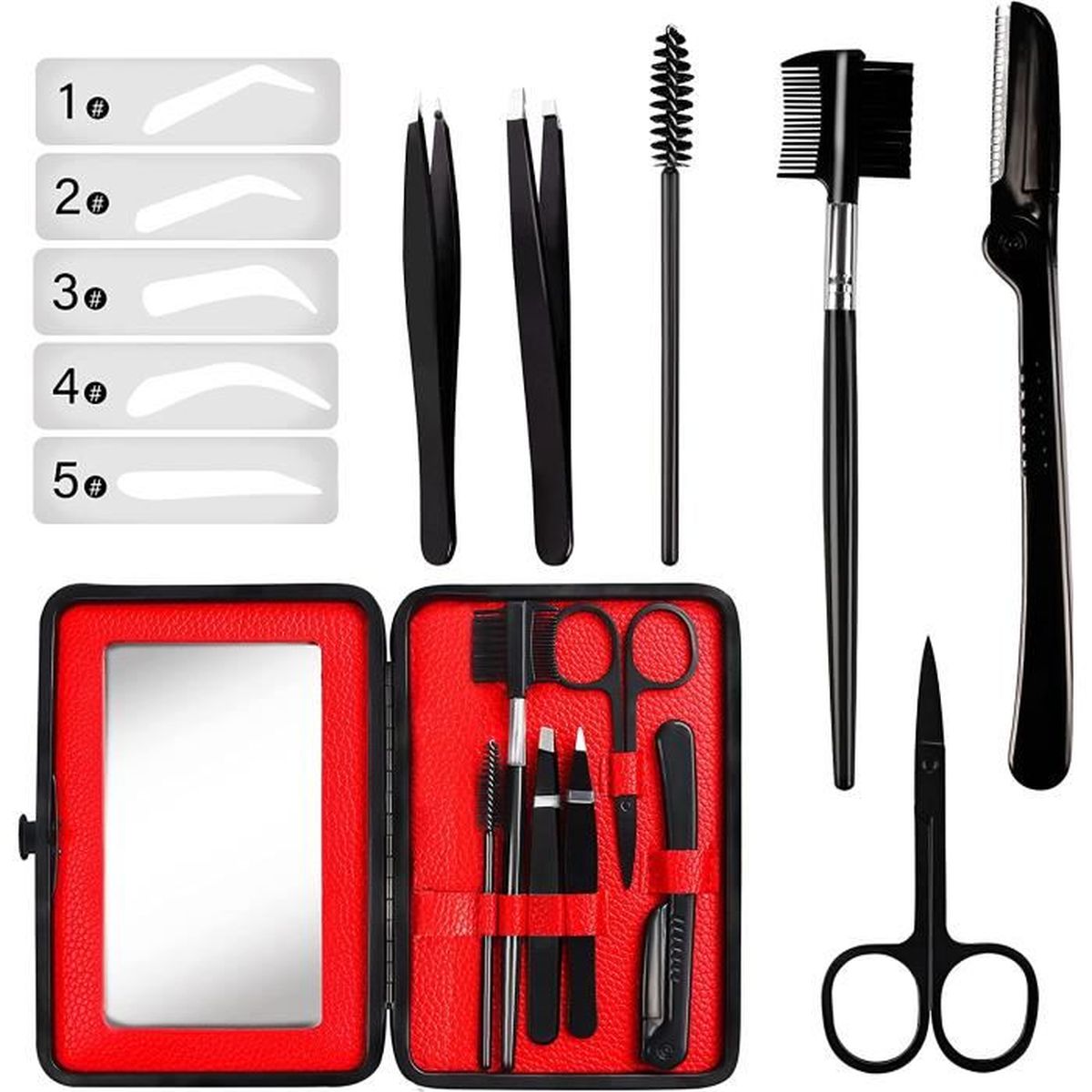 Kit Epilation Sourcil 7pcs,SPECOOL Pince à Épiler Contient Rasoir