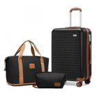 Kono Set de 3 Valises de Voyage 55x38x24cm Légère Rigide Trolley avec 4 roulettes et Serrure TSA+Sac de Voyage 40x22x30cm, Noir