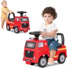 Camion de Pompiers à Pousser Porteur Enfants Mercedes-Benz avec Phares, Klaxon, Musique, Volant, Rangement sous le Siège, Rouge