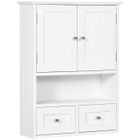 Armoire murale de salle de bain - kleankin - avec portes, étagère ouverte, 2 tiroirs pour ranger - 50,8l x 17,8P x 66H cm - blanc