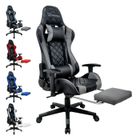 Chaise Gaming FOXSPORT-Ergonomique avec Support Lombaire, Appui-tête et Repose-pied, Hauteur Réglable Inclinable 90 °-180 °-Noir