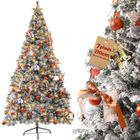 KOTEZU Sapin de Noel Lumineux LED Floqué Neige PVC Artificiel 210cm - Base de Métal - Décoration de Noël - Blanc