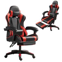 Frixovel Chaise Gaming, Siège de Bureau réglable, Fauteuil Gaming avec Repose-Pieds télescopique (Noir et Rouge)