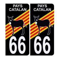 Autocollant Sticker Plaque d’immatriculation 66 Logo Blason Pays Catalan Logo Ane Noir Logo Couleur