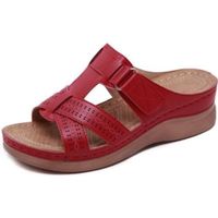 Sandales femme - ECELEN - Compensé - Rouge - Cuir - Orthopédique - Anti-dérapant