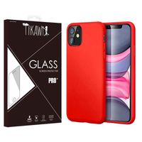 Tikawi Coque Iphone 12 Mini (5.4") Silicone Rouge + Verre trempé Tikawi [Gel Souple] [Haute Protection] [Anti-Rayure]