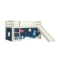 Vipack - PINO Lit mezzanine avec toboggan +  Rideau pour lit en 4 parties Space