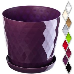 JARDINIÈRE - BAC A FLEUR Pot de fleurs en plastique avec soucoupe intégrée - TRAHOO - Rond - Violet - Protection UV