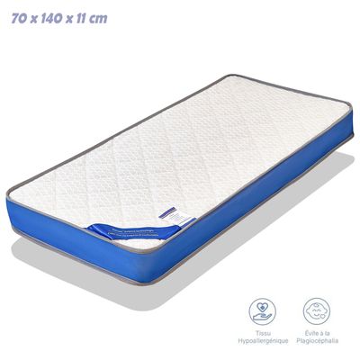 Tinéo Matelas Bébé 60x120x10cm Aloe Vera - Peaux Sensibles, Anti-Bactérien, Fabriqué En France