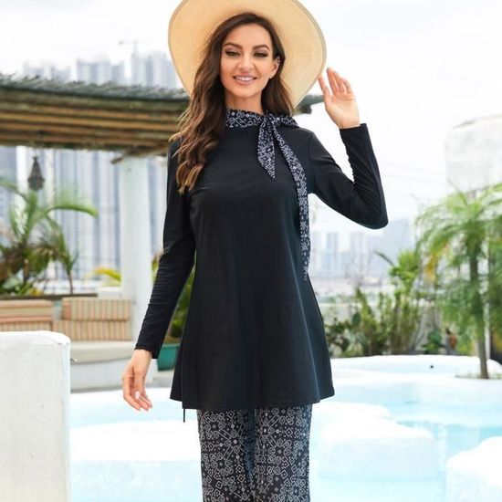 Burkini à Manches Longues BOZEVON – Maillot De Bain Musulman Modeste – Couvrant, Anti-UV, Pour Plage, Surf