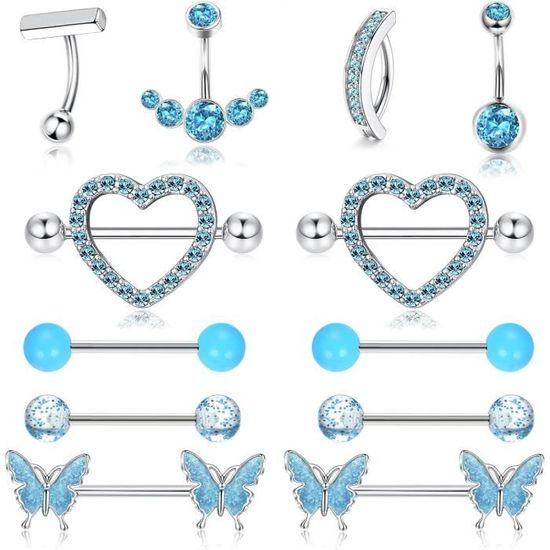 FECTAS 8PCS Anneaux Nombril Arcade Barbell 14G 10mm Acier Inoxydable & Bioflex