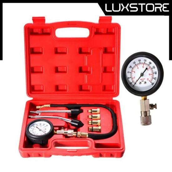 LUXS Kit testeur de compression compressiomètre pour moteur essence 0-20 bars ou 0-300 psi avec 4 adaptateurs + coffret