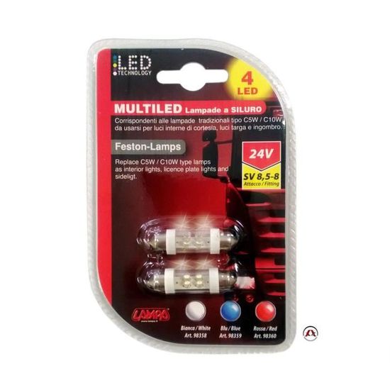 2 Ampoules 4 Leds navette SV858 24V blanc 38mm Cdiscount Auto