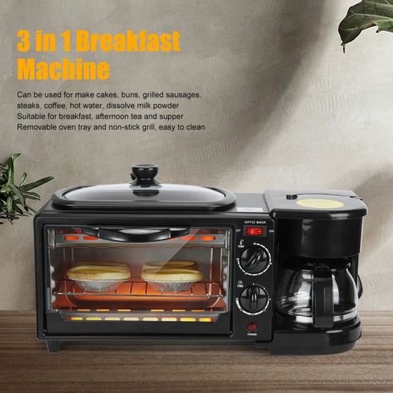 Mini Machine à petit-déjeuner multifonctions - HB051 - Four électrique - Grille-pain - Machine à café - Noir