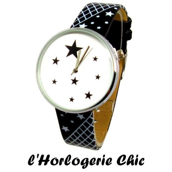 MONTRE WATCH FEMME HOMME UNISEXE ORIGINAL ETOILE PLAT CUIR