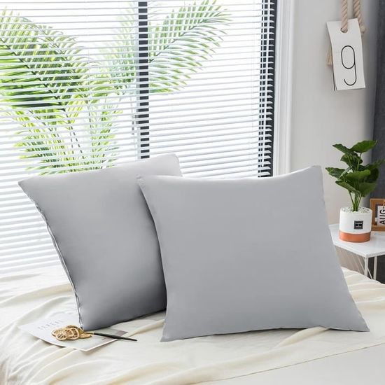 Lot De 4 Taies D'oreiller 65x65 Cm En Microfibre Brossée – Douces, Résistantes, Avec Fermeture Enveloppe – Gris