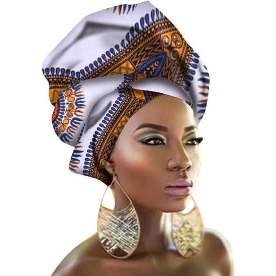 Turban Femme HZQIFEI - Foulard Imprimé Africain - 55x180 Cm - Coton Extensible - Bandeau Cheveux