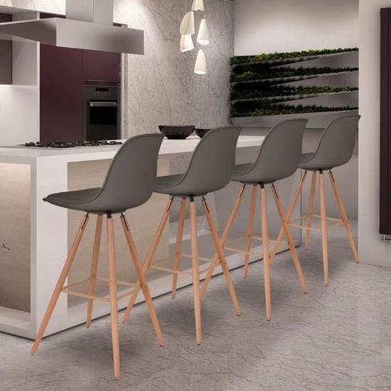 Lot De 4 Tabourets De Bar Réglables Karl - Gris - Hauteur 63-84 Cm - Assise Pivotante 360° - 10