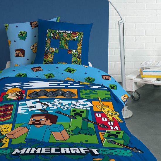 Parure De Lit - Minecraft - 140x200 Cm - 100% Coton - Lavable En