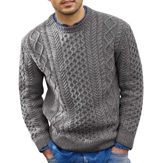 Pull pour Hommes Pull d'hiver col Rond Tricot Chaud décontracté à