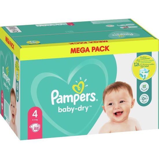 PAMPERS Baby-dry couches taille 4 (9 à 14kg) 88 couches pas cher 