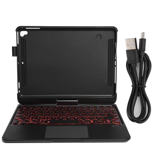 Étui-clavier Pour IPad 9e Génération - Rétroéclairé RGB, Rotatif 360°, Trackpad (noir)