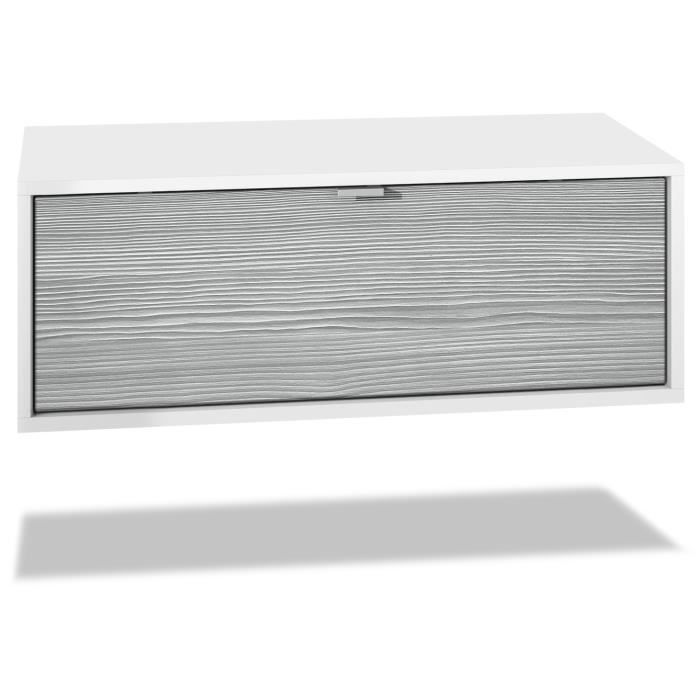 Vladon Meuble TV Lana 140 armoire murale lowboard 140 x 29 x 37 cm caisson en blanc mat façades en Avola-Anthracite