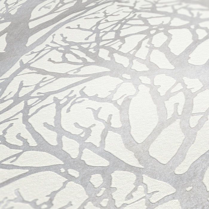 Arbre Branches papier peint blanc et argent - CRÉATION 30094-1