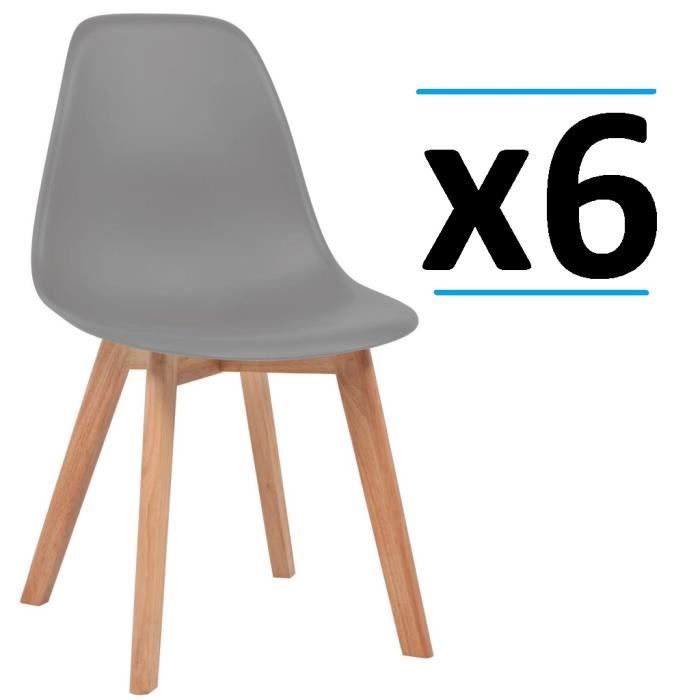 Lot de 6 chaises en plastique Gris avec pieds en bois d'hevea vintage design bureau salon cuisine salle à manger