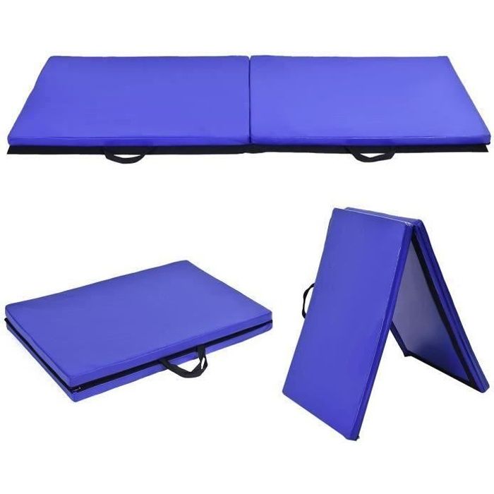 Tapis de Gymnastique Pliable 180 x 60 x 3,8 cm Matelas de Fitness Portable Natte de Gym pour Fitness, Yoga, Sport et Exercice Bleu