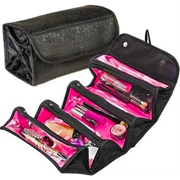 Noir Portable Pliable Trousse De Toilette Sac à Soufflets Rangement Maquillage Voyage