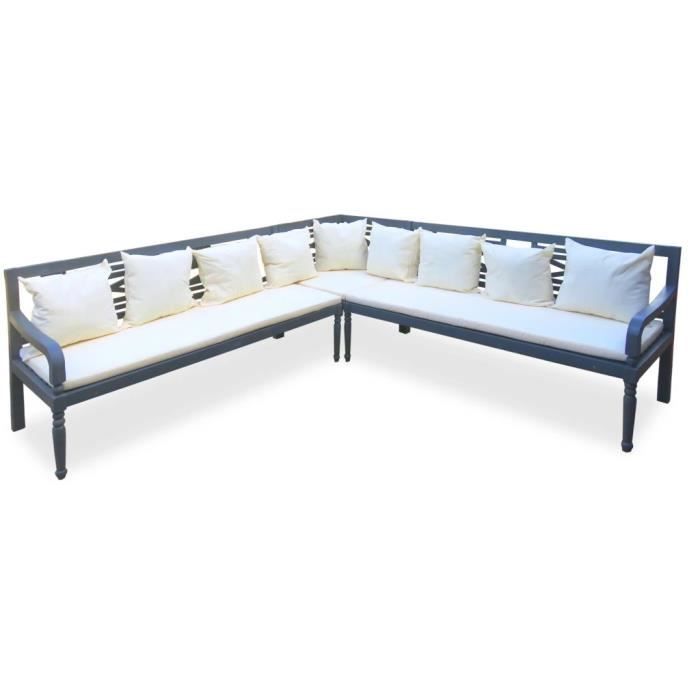 Canapé de jardin 3 pcs avec coussins Bois d'acacia solide Gris