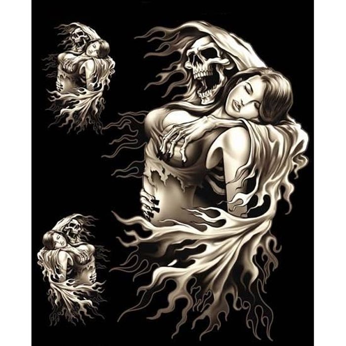 3 Stickers Skull Tête de Mort Faucheuse Lady Rider