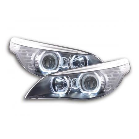 Paire de feux phares avant BMW Serie 5 E60-E61 2003-2006 Angel eyes led Halogene noir