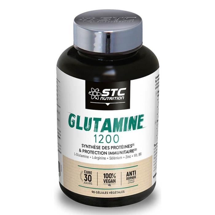 STC NUTRITION - Glutamine 1200 - Complément alimentaire - Synthèse protéines & protection immunitaire - Anti-Dopage - Cure de 30j