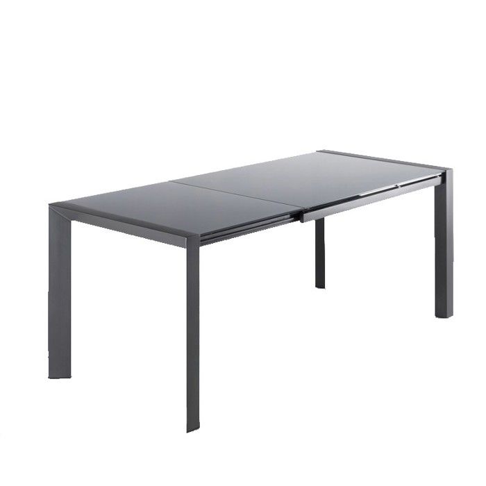 Table extensible 120/180 cm plateau verre gris et piétement acier - MYSTIC